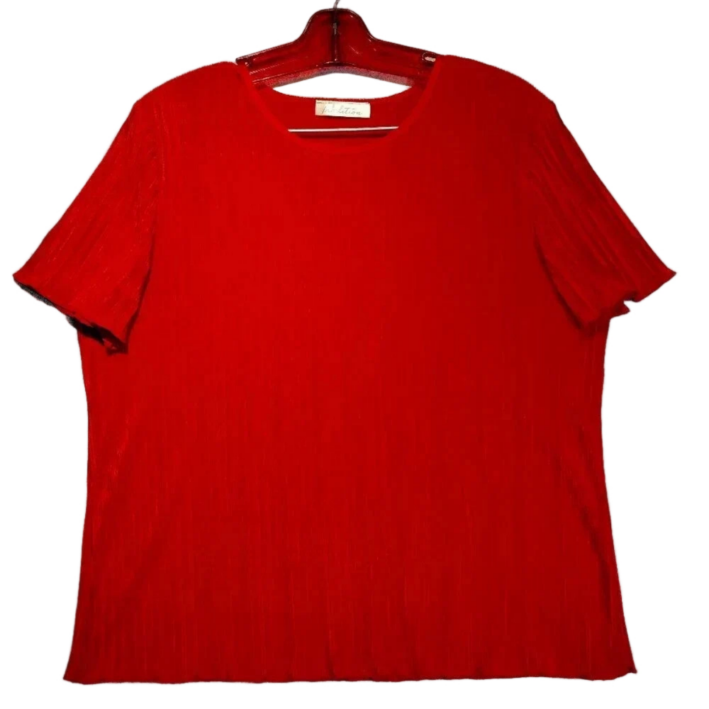Tradition Women's Red Short Sleeve Pleated Stretch Blouse CK MEASUREMENTS